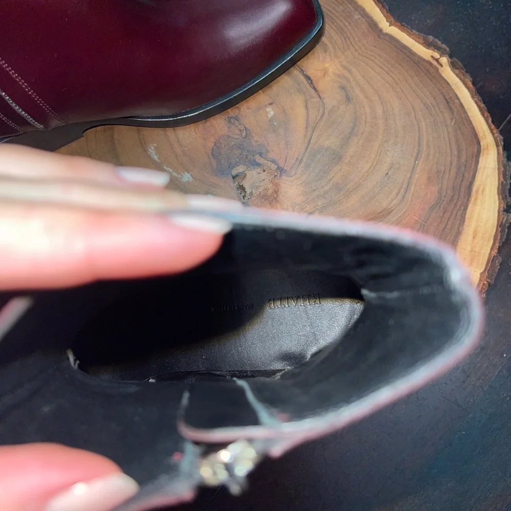 Khaite Hooper Calfskin Burgundy deep wine leather Ankle Booties - Picture 6 of 10